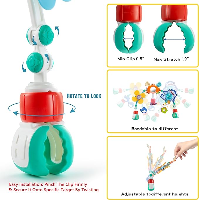 Baby Stroller Arch Toy, Car Seat Toys, Adjustable Arch Stroller toy with Hanging Sensory Activity toys,fits on Baby Bouncer, Bassinet, Stroller, Crib and Car Seats for baby infant Boy Girl 0-18 Months-CubbioJoy