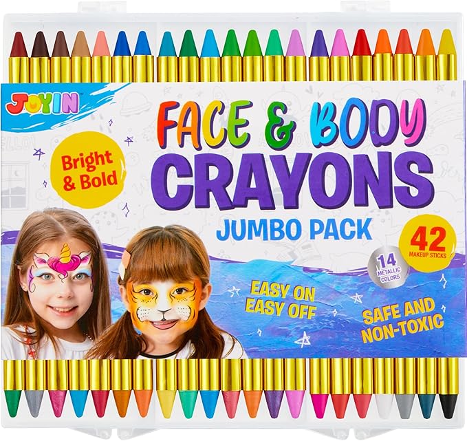 42PCS Face and Body Paint Crayons, XL Face Painting Kit Safe and Non-Toxic Ultimate Party Pack Including 14 Metallic Colors for Birthday Makeup Party Supplies, Festivals, Gifts for Kids Girls Boys-CubbioJoy