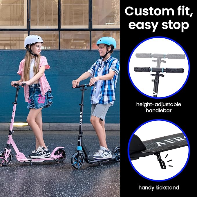 Aero Big Wheels Kick Scooter for Kids 6+, Teens & Adults | Light Up Wheels, Hand Brake, Rubber Deck Mat & Shock Absorption | Foldable & Height Adjustable-CubbioJoy