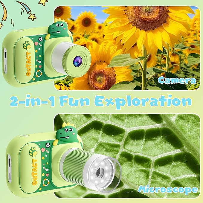 2 in 1 Microscope for Kids & Video Camera, 1000X Digital Microscope with 2.4" Screen, 1080P Portable Handheld Kids Camera Toys, STEM Educational Science Kit Toys for 3-12 Age Years Old Boys Girls-CubbioJoy