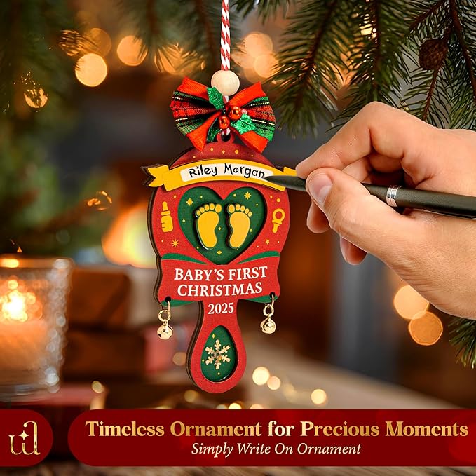 Baby First Christmas Ornament 2025 for Girl Boy - Baby's 1st for Parents, Rattle Newborn Ornament Keepsake Babys First Xmas Ornaments for Xmas Tree Decorations-CubbioJoy