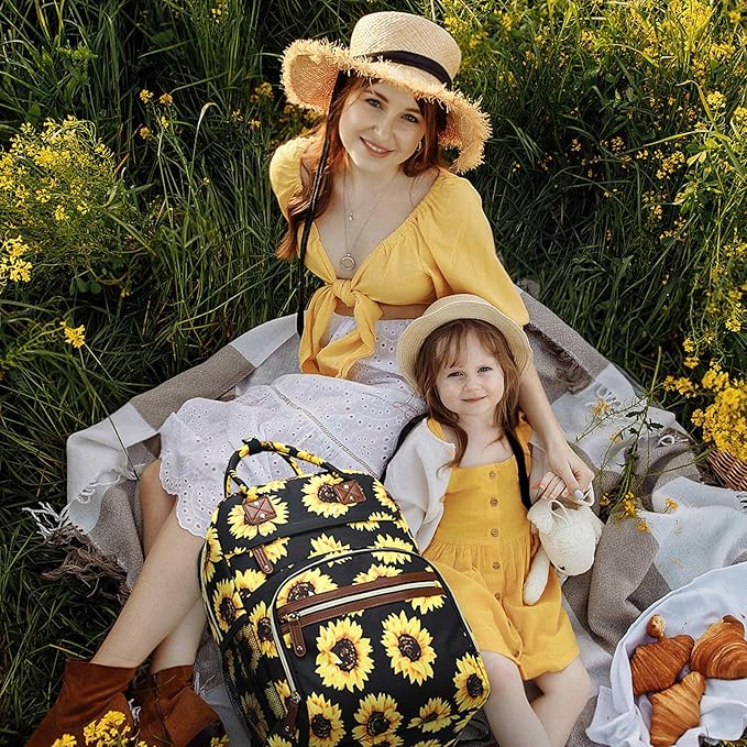 Diaper Backpack Tote Large Capacity, Baby Bag with Insulated Pockets Multifunctional Diaper Bags For Baby Girl Boy Women Waterproof Bags Mama Maternity Bag Sunflower-CubbioJoy