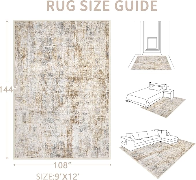 Area Rugs 9x12 Living Room: Washable Rug Modern Abstract Large Rugs Soft Non Slip Neutral Rug Stain Resistant Indoor Carpet for Bedroom Kitchen Dining Room Home Office Rugs(Blue Brown,9'x12')-CubbioJoy