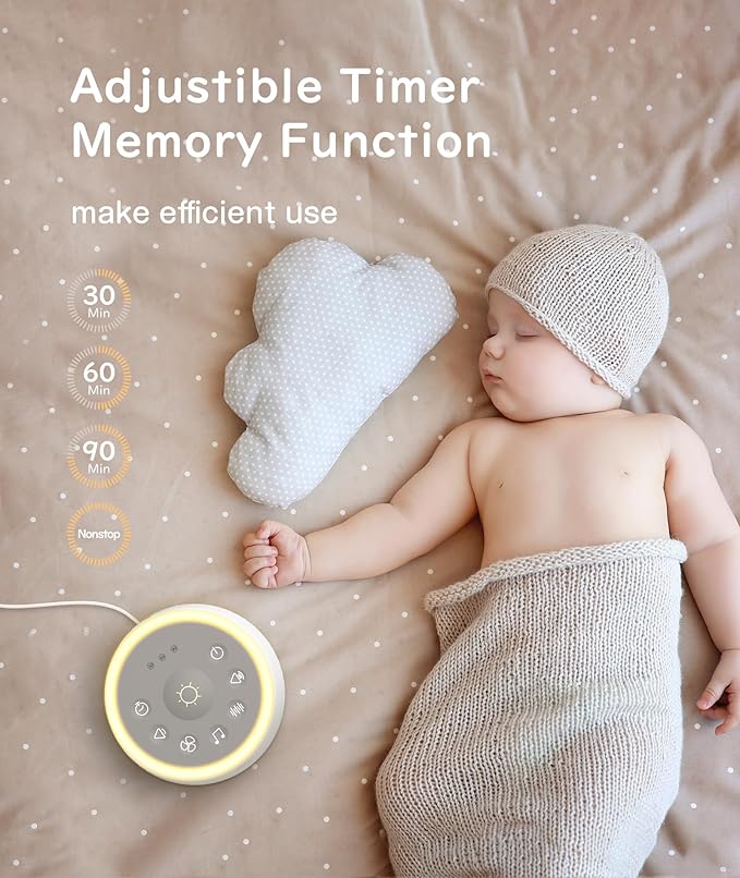 Dreamegg D1 Sound Machine - White Noise Machine with Baby Night Light for Sleeping, High Fidelity Sounds, Timer & Memory Feature, Sound Machine for Baby Adults, Home, Office, Travel (White)-CubbioJoy