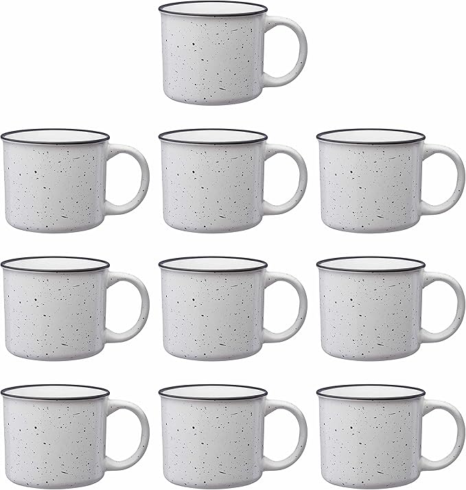 DISCOUNT PROMOS Ceramic Campfire Coffee Mugs 13 oz. Set of 10, Bulk Pack - Perfect for Tea, Espresso, Cappuccino, Hot Cocoa - White-CubbioJoy