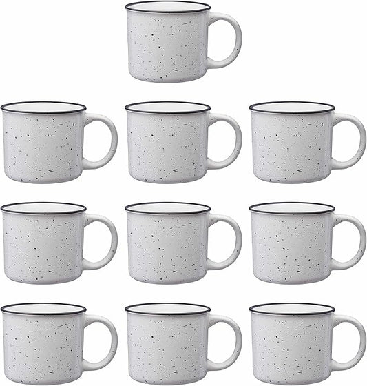 DISCOUNT PROMOS Ceramic Campfire Coffee Mugs 13 oz. Set of 10, Bulk Pack - Perfect for Tea, Espresso, Cappuccino, Hot Cocoa - White-CubbioJoy