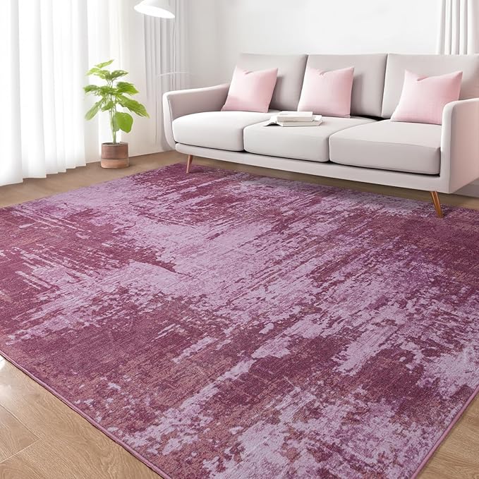 Kelarea Living Room Rug, 6x9 Rug Modern Abstract Washable Rugs Pink Faux Wool Vintage Carpet, Non Slip Rugs for Bedroom, Dining Room, College Dorm, Kids Playroom, Home Office-CubbioJoy