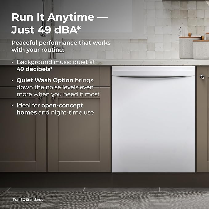 Kenmore 22-14622 24" Built-in Dishwasher-Quiet Tub with TurboDry, Leak, & SmartWash Soil Detection-15 Place Settings-49 DBA-Energy Star Certified, 24.61"D x 23.55"W x 33.88"H, White-CubbioJoy