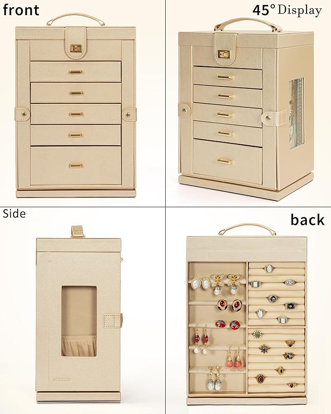 AKOZLIN Jewelry Box 6-Tier Organizer Functional 360° Rotating Jewelry Storage Case for Women Girls Ring Necklace Earring Bracelet Holder with Mirror-CubbioJoy