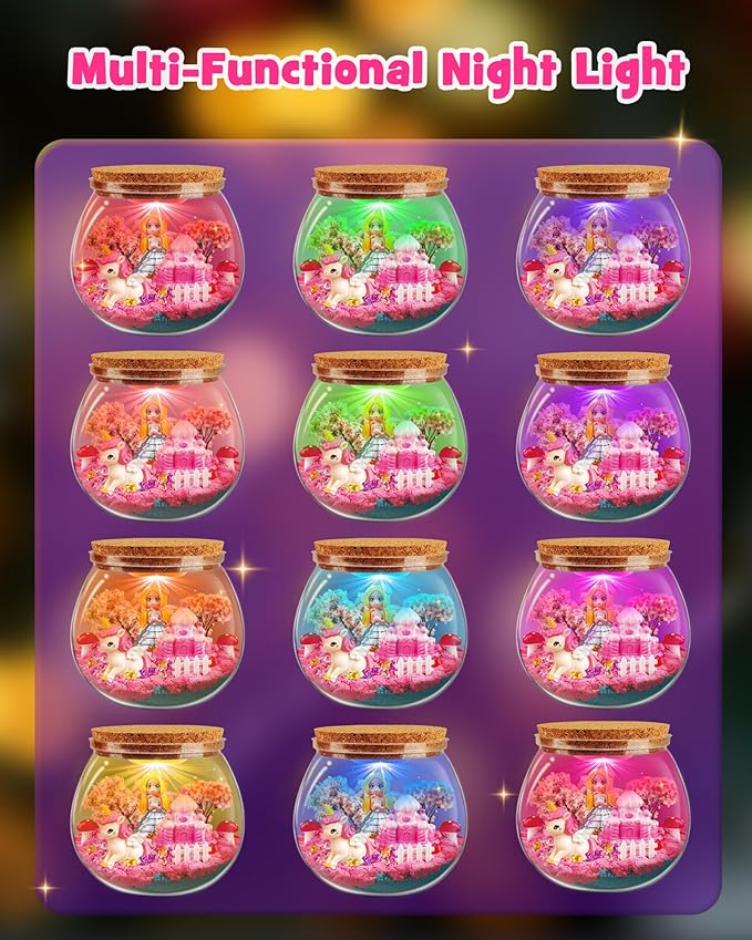 D-FantiX Unicorn Princess Toys Terrarium Kit for Kids, Led Night Light Birthday for Little Girls, DIY Arts and Crafts Science Kit for Kids Age 3 4 5 6 7 8-12 Year Old-CubbioJoy