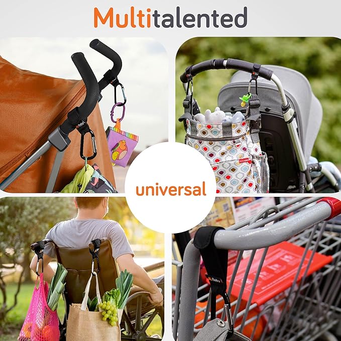 Baby Uma Stroller Hooks for Bags (2 Pack) - Universal Stroller Clips and Hooks, Non-Slip with One-Hand Opening, 11 lb Weight Capacity, Baby Travel Essential-CubbioJoy