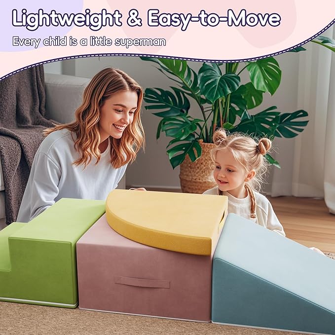 4 Piece Foam Climbing Blocks for Toddlers, Baby Climbing Gym with Ultra High Density Foam for Crawling and Sliding, Indoor Soft Play Set for Infant, Babies & Kids - Multicolor (Multicolor A, 4-Piece)-CubbioJoy