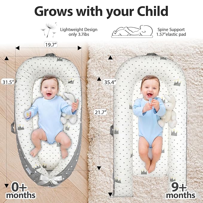 Baby Lounger | Organic Cotton Infant Lounger | Reversible, Adjustable & Portable Floor Lounger | Soft, Breathable, Washable Cover-CubbioJoy