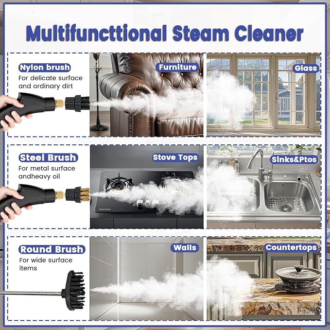 2500W Handheld Steam Cleaner,Portable Car Steamer For Auto Detailing,High-Temperature and Pressure Steam Cleaner For Home, Steam Cleaning Machine for Furniture,Kitchen,Grout,Floor,Tile (Gray)-CubbioJoy