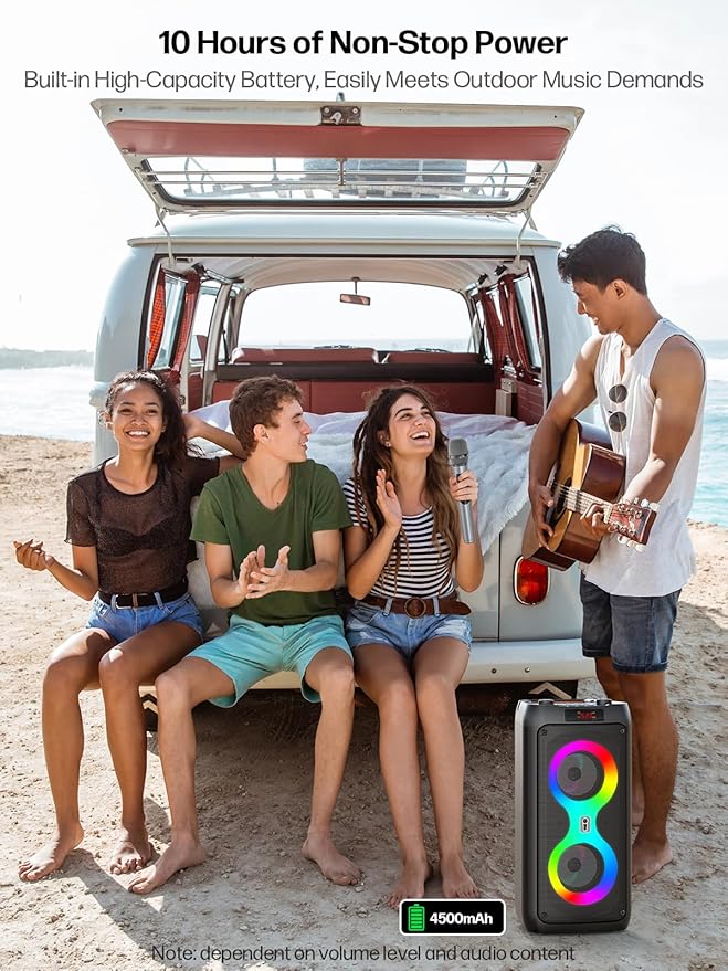 Karaoke Machine for Adults, Portable Bluetooth Speaker with 2 Wireless Microphones, PA System with Disco Lights for Big Party, Outdoor, Supports USB/TF/REC/FM/AUX, Ideal Gifts for Family, Music Lover-CubbioJoy