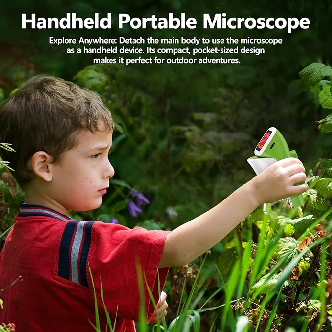 Detachable Kids Handheld Microscope Miniscope - 4K 2.0" HD Screen, 1000X Digital Pocket Toy Microscopes for Boys & Girls Ages 4-12 - Portable Science Stem Kit with Slides Set, 32G Card & EVA Case-CubbioJoy