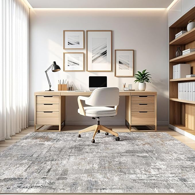 5x7 Area Rugs Washable Rug: Living Room Large Abstract Modern Soft Stain Resistant Indoor Floor Non Slip Accent Carpet for Bedroom Nursery Playroom Dining Room Office Dorm Home- Gray Rust-CubbioJoy