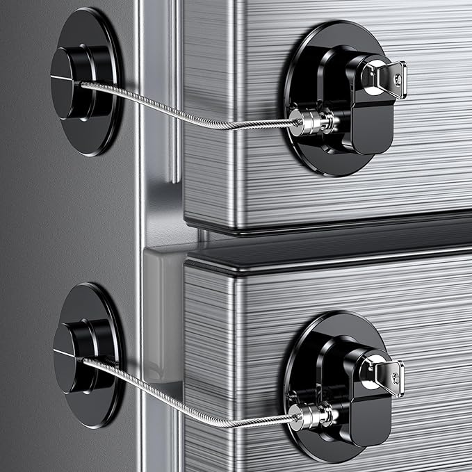 2 Pack Refrigerator Lock with Sticky Adhesive Pads, Child Proof Refrigerator/Fridge/Freezer Door Lock for Toddlers and Kids, Baby Safety Locks for RV Refrigerator, Cabinets and Drawers, Oven (Patent)-CubbioJoy