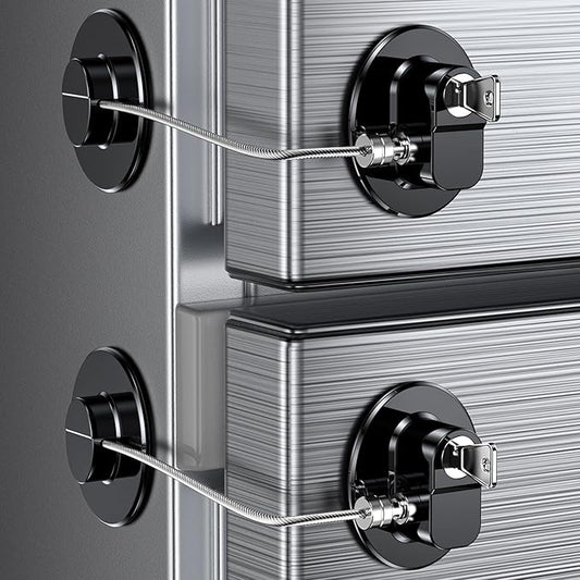 2 Pack Refrigerator Lock with Sticky Adhesive Pads, Child Proof Refrigerator/Fridge/Freezer Door Lock for Toddlers and Kids, Baby Safety Locks for RV Refrigerator, Cabinets and Drawers, Oven (Patent)-CubbioJoy