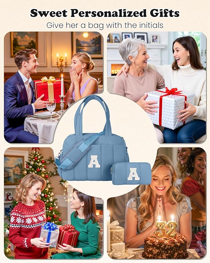 Birthday Gifts for Girl-Initial Duffle Bag, Yoga Bags for Women，Overnight Bag with Wet Pocket，Lightweight Work Bags Personalized Gym Tote with Makeup Pouch-CubbioJoy