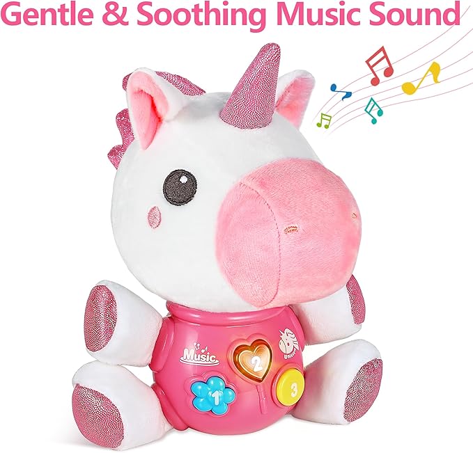 iPlay, iLearn Baby Unicorn Musical Toys, Newborn Girls Gift, Soft Unicorn Plush Stuffed Animal, Infant Light Music Time, 1st Birthday Shower Gift Stuffers for 0 1 2 3 6 9 12 18 Month 1-3 Yrs Toddlers-CubbioJoy
