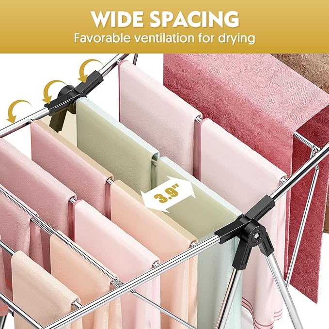 APEXCHASER Clothes Drying Rack, Drying Rack Clothing with Height-Adjustable, Foldable Gullwings Laundry Rack, Indoor Outdoor Use, No Assembly,Black-CubbioJoy