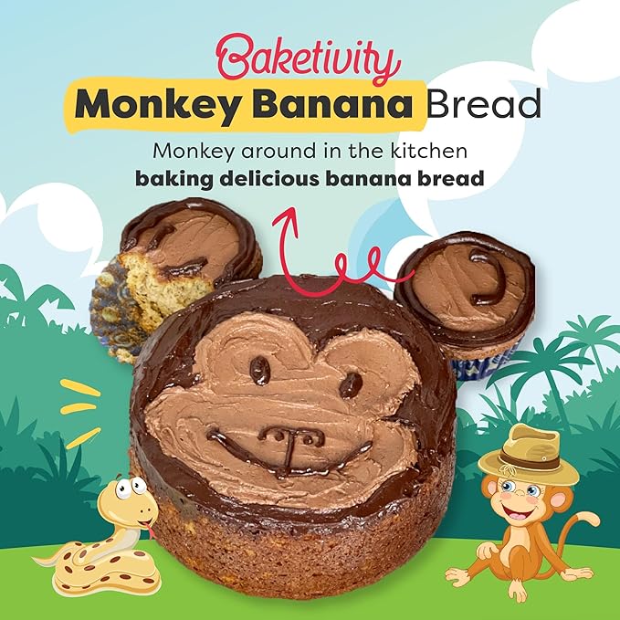 BAKETIVITY Monkey Banana Bread Kids Baking Kit | Banana Cake Kids Baking Set for Girls & Boys | Baking Set for Kids with Pre-Measured Ingredients | Perfect Family Gifts for Cooking Lovers Ages 6-12-CubbioJoy