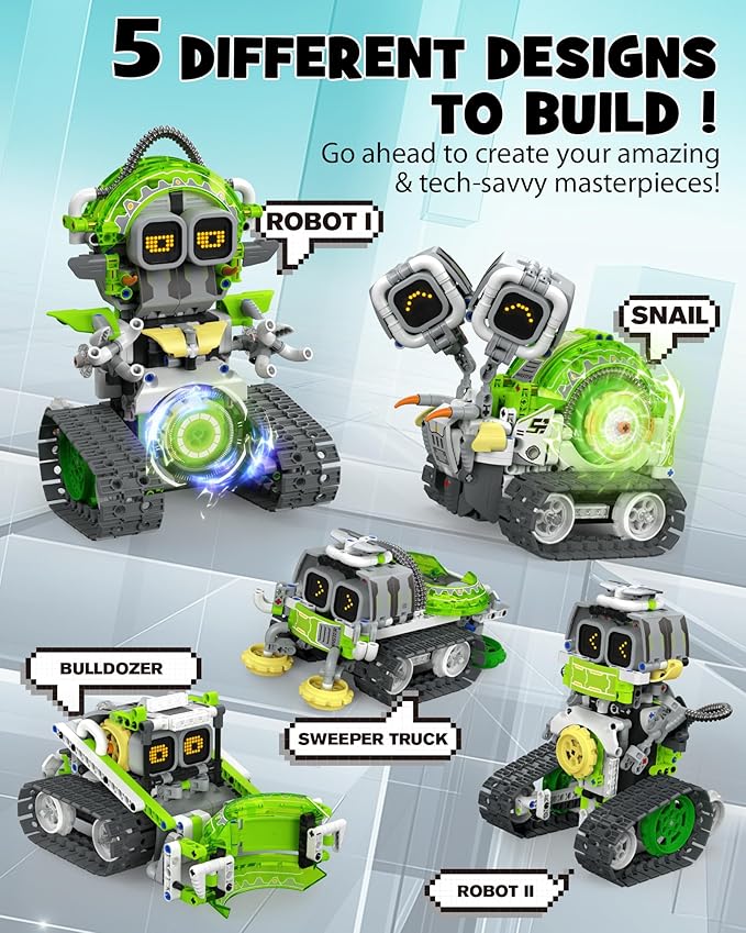 5in1 STEM AI Robot Toys Building Set, 478Pcs APP & Remote Control Engineering Erector Blocks for Kids Age 6-8, Coding Interactive Educational Christmas Birthday Gift for 10-12 Year Boys & Girls-CubbioJoy