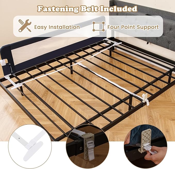 BABY JOY Bed Rails for Toddlers, Extra Long, Swing Down Safety Bed Guard for Convertible Crib, Folding Baby Bedrail for Kids Twin, Double, Full Size Queen & King Mattress (71", Dark Gray)-CubbioJoy