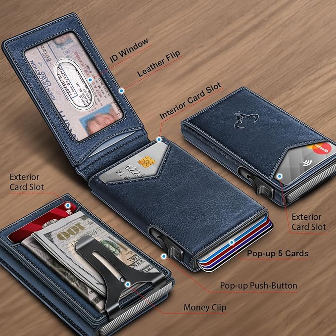 BULLIANT Men Wallet,Money Clip Wallet Slim For Gift Men 9Cards-Metal Credit Card Case in Magnetic Leather Flip-CubbioJoy