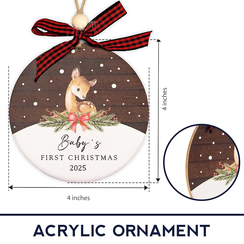 Baby's First Christmas Ornament 2025, New Baby Ornament for Girls Boys, Baby Announcement, Family Tree Xmas Ornament, Baby 1st Christmas Ornaments, Christmas Tree Hanging Decorations, Baby Gift-CubbioJoy