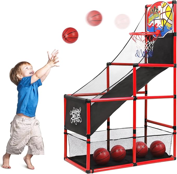 AOKESI Arcade Basketball Game Set Indoor for Kids Basketball Hoop Outdoor Sports Play Toy for Toddler Boys Girls 3-5 6-7 8-12 Years Old Adjustable Height with 4 Balls-CubbioJoy
