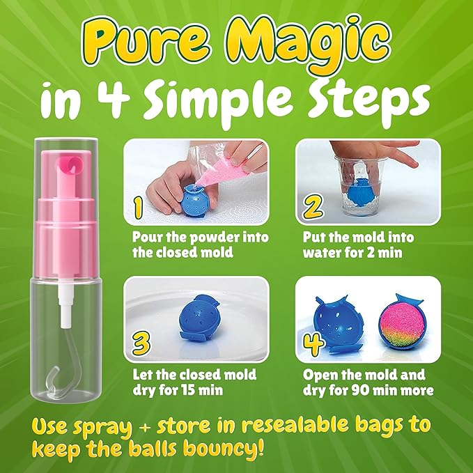 BFB DIY Super Bouncy Balls Kit - Make Your Own Ball Science Kits, Crystal Powder Girls & Boys Crafts Set, Multi-Colored Glow in the Dark DIY Kids Projects - DIY Bouncy Ball Kit Crafts for Boys & Girls-CubbioJoy