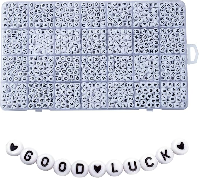 1400pcs Letter Beads, 4x7 mm Acrylic Alphabet Beads, Beads for Jewelry and Bracelet Making, in 28 Grid Box (White and Black)-CubbioJoy