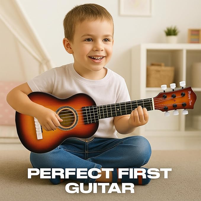23" Acoustic Guitar, Kids 6 String Toy Guitar - Realistic Steel Strings - Beginner Practice First Musical Instrument for Children, Toddlers (Amber Sunburst)-CubbioJoy