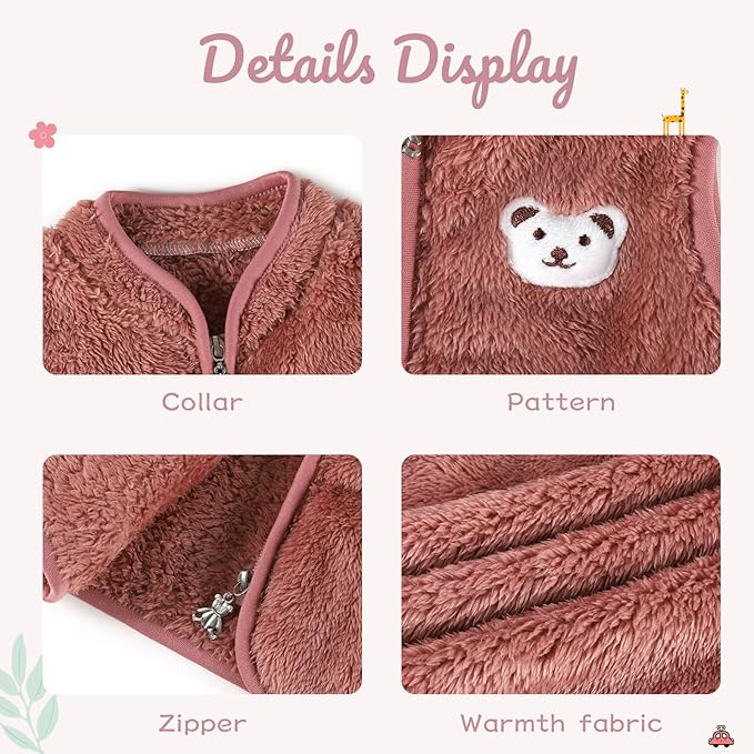 Baby Boys Girls Fleece Vest Zip Up Cute Bear Jackets Fuzzy Fall Winter Warm Clothes Newborn Outwear for Toddler Infant-CubbioJoy