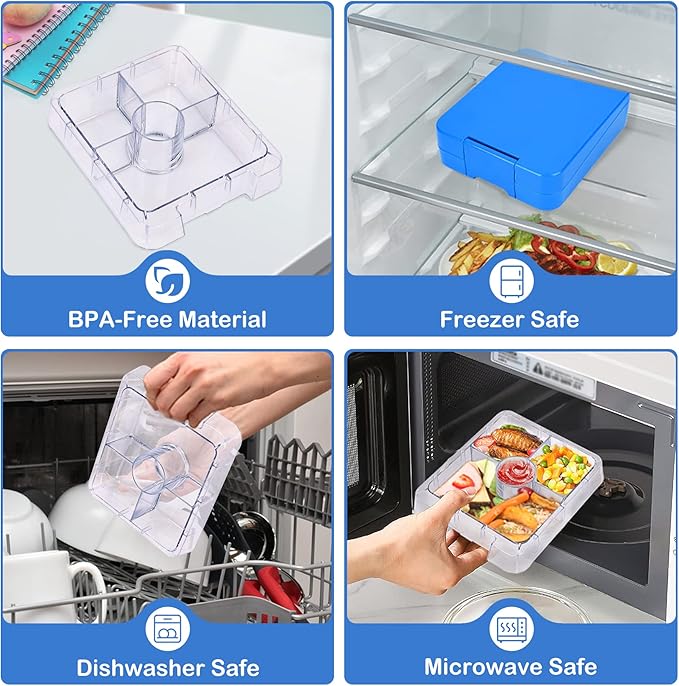 Bento Lunch Box Set With 10oz Soup Thermo, Leak-proof Lunch Containers with 4 Compartment, Kids Hot Thermo Food Jar/Insulation Lunch Bag, Food Containers for School （Blue）-CubbioJoy