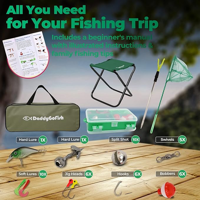 DaddyGoFish Kids Fishing Pole - Rod Reel Combo Tackle Box Starter Set - First Year Small Gear Kit for Boys Girls Toddler Youth Age Beginner Little Children-CubbioJoy