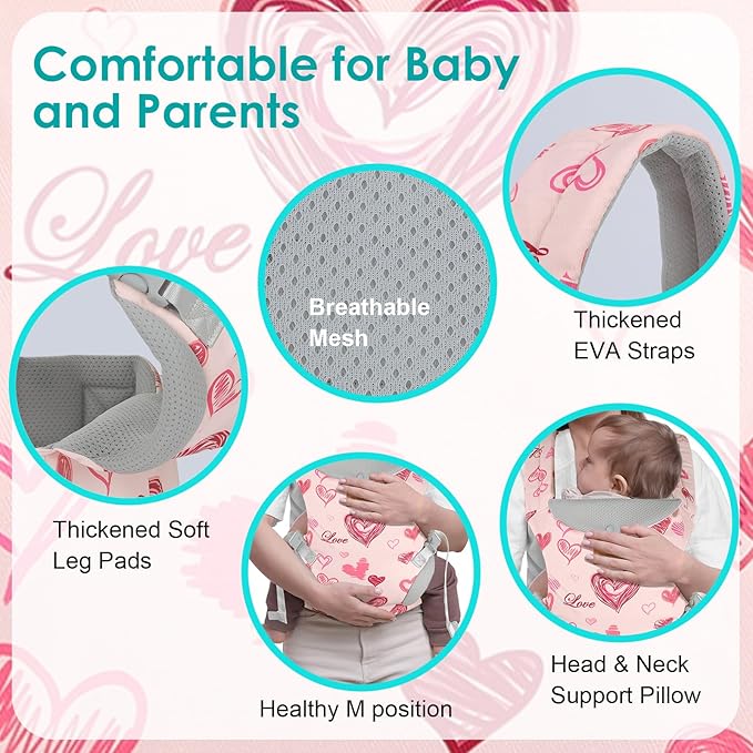 Baby Carrier Newborn to Toddler, Ergonomic Adjustable Toddler Carriers for 7-66 Lbs, Cozy Lightweight Infant Carrier with Neck Support, Baby Holder Carrier with Lumbar Support for Mom Dad-CubbioJoy