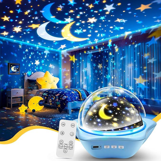 COOLNIGHT Star Lights for Bedroom, 72 Lighting Modes Star Projector Lights for Kids Room, 2400mAh Rechargeable Night Light Kids, Remote 360° Silent Sensory Light Projector for Boys Gifts-CubbioJoy