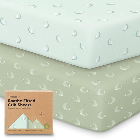 KeaBabies 2-Pack Organic Crib Sheets for Boys, Girls - 52x28 Fitted Crib Mattress Sheet Neutral, Breathable Jersey Cotton Cover for Baby Bed, Toddler Mattress, Soft & Cute Prints (Lunaris)-CubbioJoy
