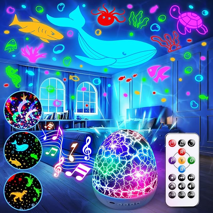 Baby Sound Machine Night Light Projector | 15 Sleeping Sounds & 3D Films | 31Colors & Remote Control | Toddler Night Light for Kids, Baby White Noise Machine, Sound Machine baby, Egg Light for Nursery-CubbioJoy