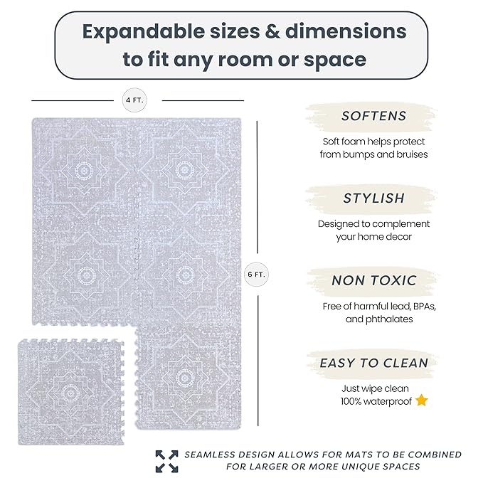 Baby Play Mats for Floor - Layla (4x6ft) - Premium EVA Foam Play Mat for Babies & Toddlers - Perfect for Tummy Time, Crawling, Playroom - Stylish & Comfortable Kids Play Mat-CubbioJoy