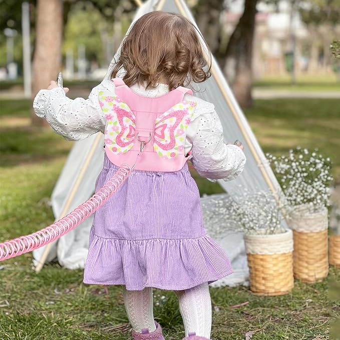 Accmor Toddler Harness Leash, 3 in 1 Cute Butterfly Kids Leash + Anti Lost Wrist Link, Adorable Child Walking Harness Wristband Assistant Soft Strap Belt Protector for Baby Girls to Outdoor Travel-CubbioJoy