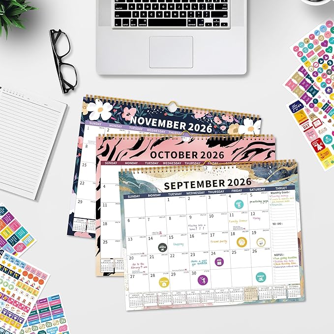 2025-2026Calendar, 18 Month Wall Calendar 2025-2026 Hanging Spiral Bound Magnetic Fridge Desk Calendars 15" x 12", Jul 2025 - Dec 2026, A- Small Rainbow-CubbioJoy