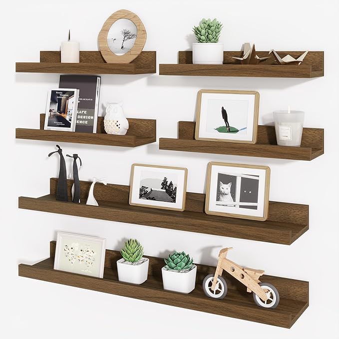 Axeman Picture Ledge Shelf, Floating Shelves for Wall Decor Storage Set of 6, 24 inch Floating Wall Mounted Shelves, Wall Shelves with Lip for Living Room, Bedroom, Nursery, Bathroom, Kitchen, Walnut-CubbioJoy