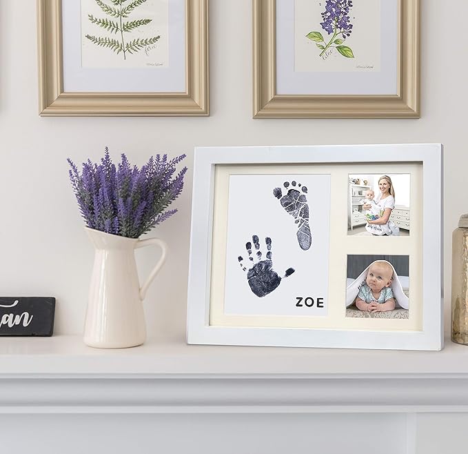 Baby Ink Hand and Footprint Kit – Handprint Picture Frame for Newborns (Safe Clean-Touch Ink Pad for Prints) – Best New Mom and Shower Gift – Foot Impression Photo Keepsake for Girls & Boys – (White)-CubbioJoy
