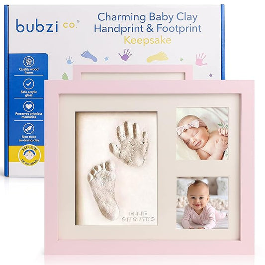 Bubzi Co Footprint & Handprint Keepsake Frame, Baby Memory Display, Nursery Decor, Baby Registry Must-Have, New Parent Gift (Ballet Pink)-CubbioJoy