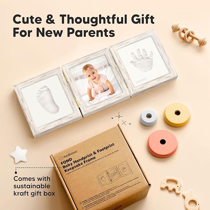 Baby Shower Gifts for Boys, Girls - Baby Hand and Footprint Kit, Newborn Handprint Kit, Keepsake Photo Frame, Nursery Picture Frame, Gender-Neutral Newborn Keepsake Gifts (Vintage White)-CubbioJoy