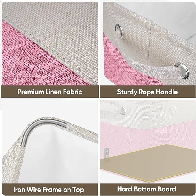 BALEINE 4 Pack Fabric Storage Bins for Shelves, Linen Storage Baskets for Organizing, Decorative Closet Bins for Clothes, Home (Pink, 15''x11''x9.5'')-CubbioJoy